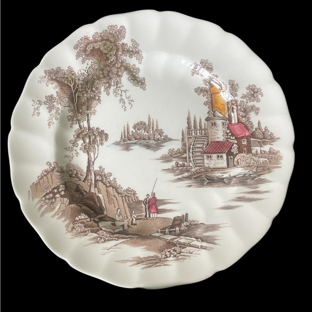 2 Vintage Johnson Brothers The Old Mill ironstone Dinner Plates